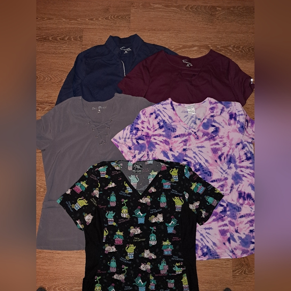 7 Piece Womens Scrubs Bundle Cherokee Butter Soft Scrub Star Large Pants Tops